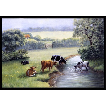 Jensendistributionservices Cows Drinking at the Creek Bank Indoor or Outdoor Mat, 18 x 27 MI2557382